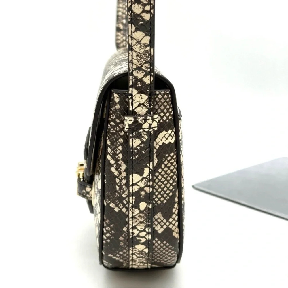 Michael Kors Small Reed Leather Saddle Crossbody Bag Snakeskin Nat/Light Cream - Picture 5 of 10